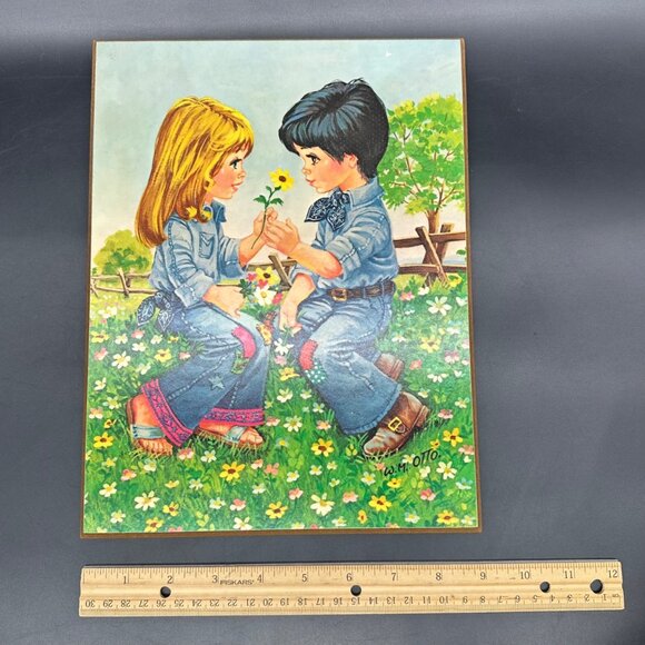 Vintage Wall Hanging 1970s Flower Power Hippie Kids Daisy Wm Otto Plaque Kitschy - Picture 9 of 9